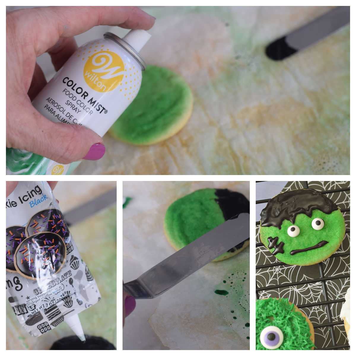 making Frankenstein cookies 