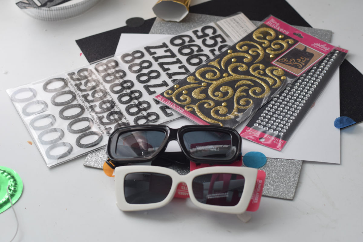 making DIY party sunglasses 