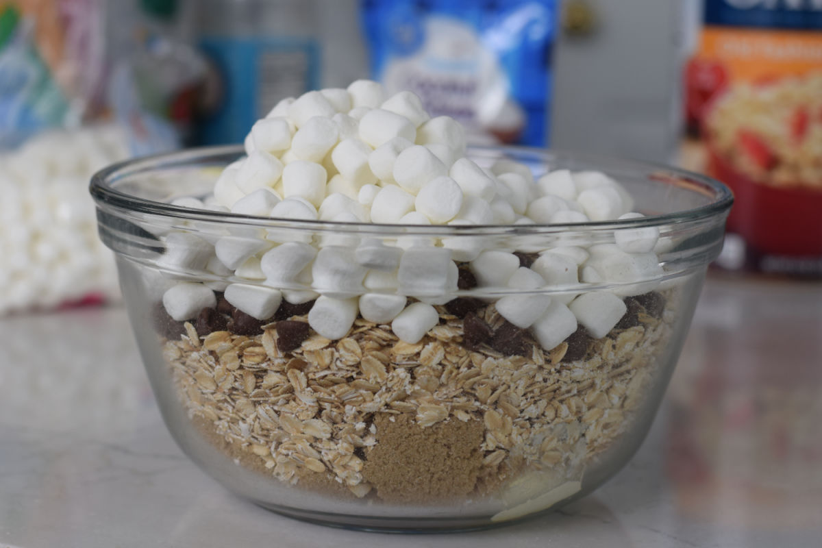 oatmeal bar cookie ingredients in bowl 