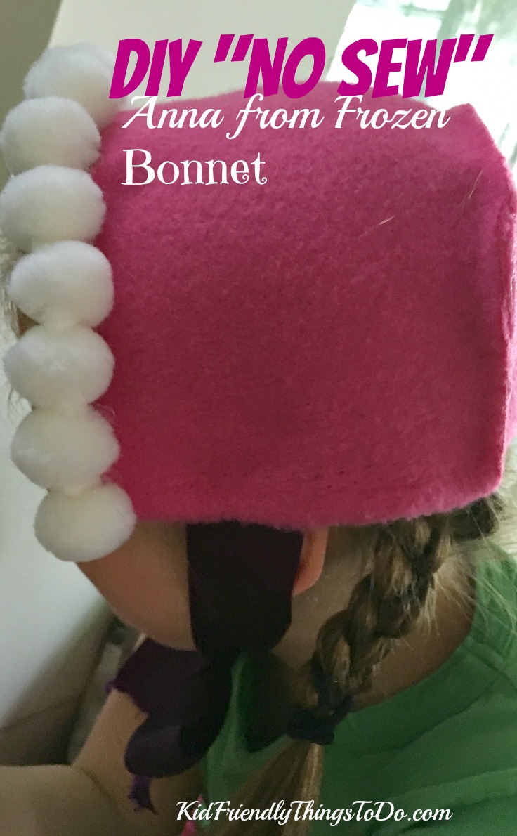 Only gluing! Make this Anna from Frozen Bonnet in 10 minutes! DIY - no sewing required - KidFriendlyThingsToDo.com