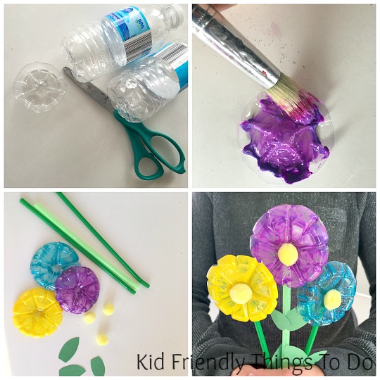 Water Bottle Flowers Craft for Kids - Easy to do and perfect for Mother's Day, spring or summer crafts - KidFriendlyThingsToDo.com