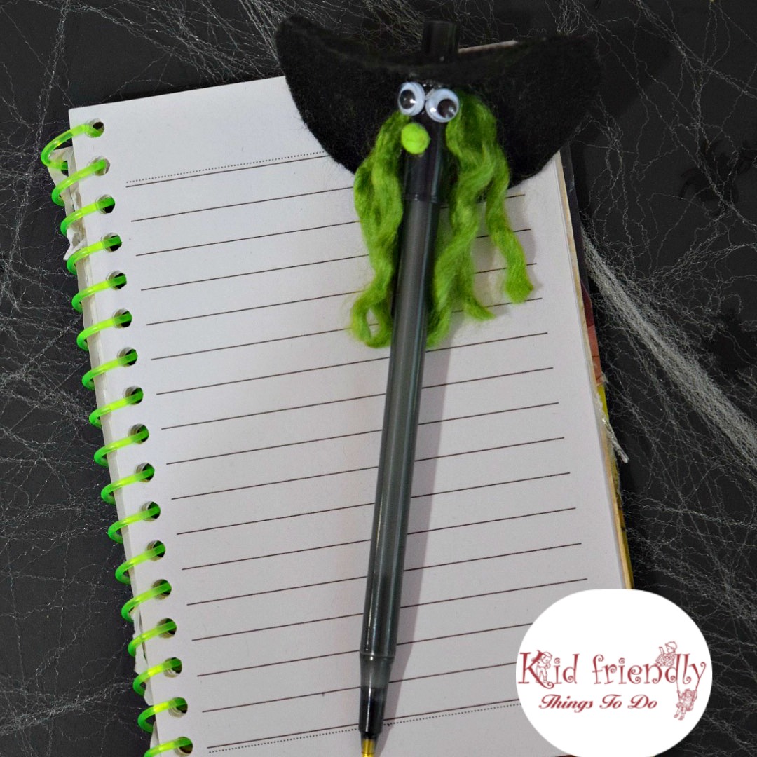 Make A Wicked Witch Pen or Pencil for a Kid Friendly Halloween Party Craft! - Easy to make & a perfect gift or activity to do - www.kidfriendlythingstodo.com