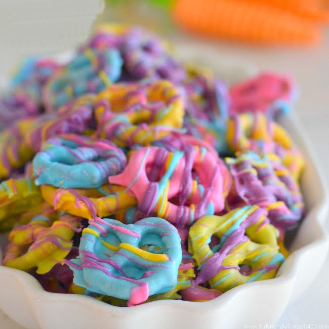 spring colorful chocolate pretzel bites