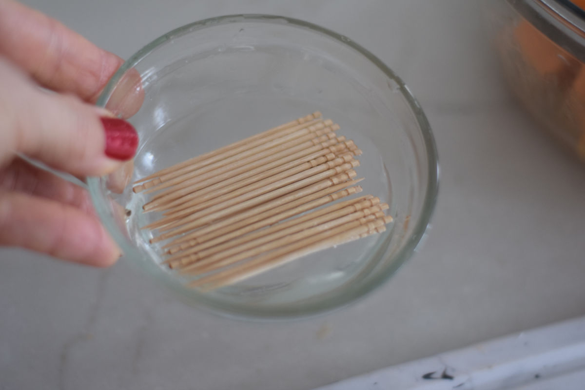 toothpicks in water sweet potato bites