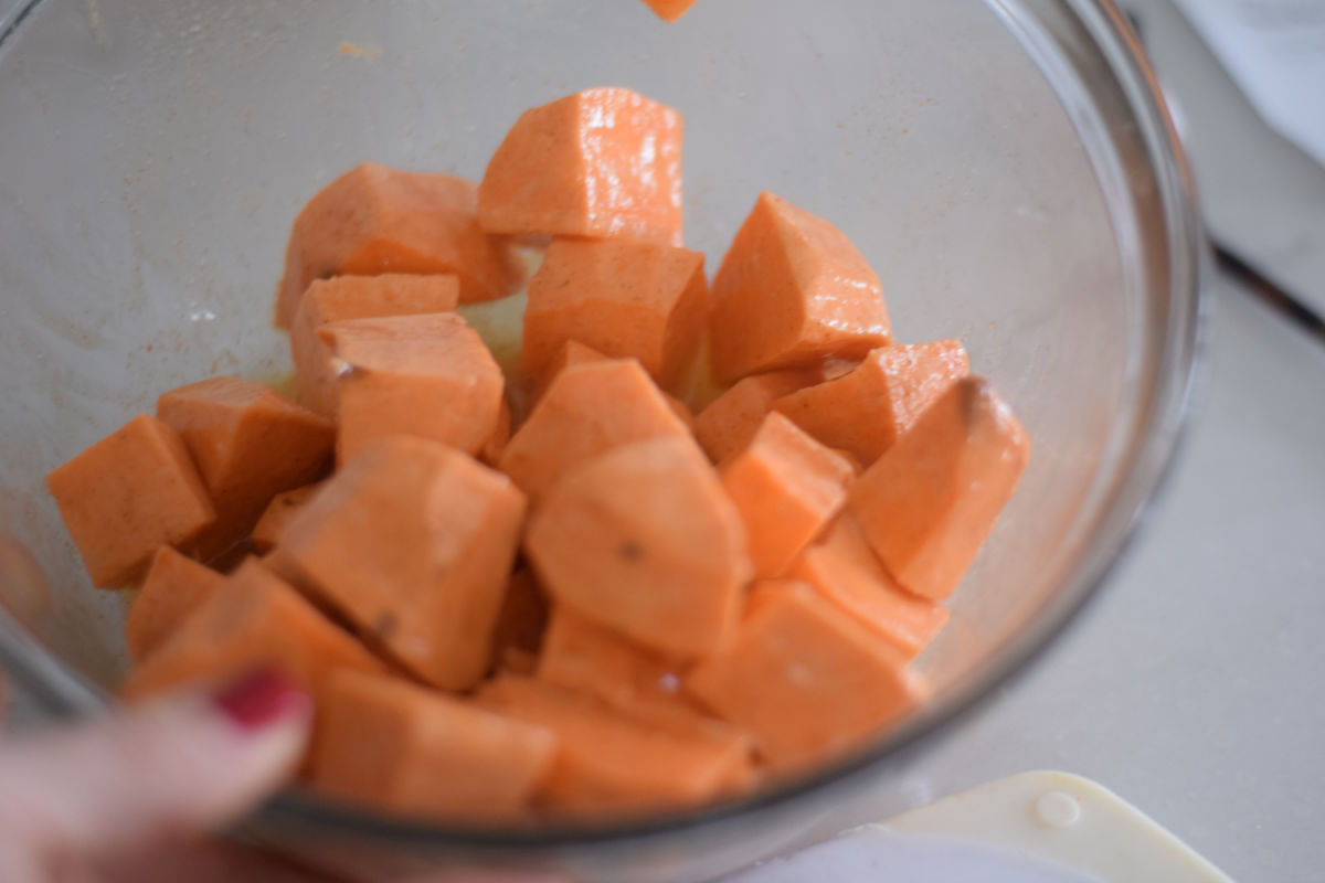 making bacon wrapped sweet potato bites 