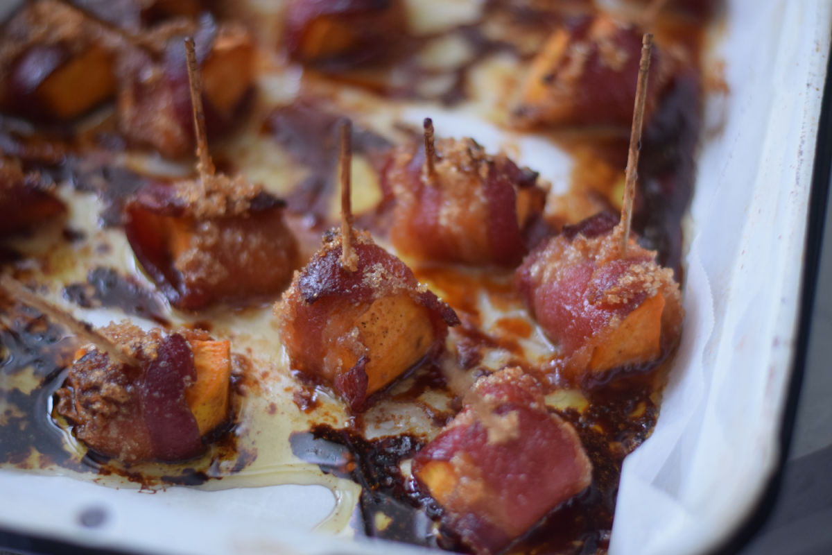 bacon wrapped sweet potato bites 