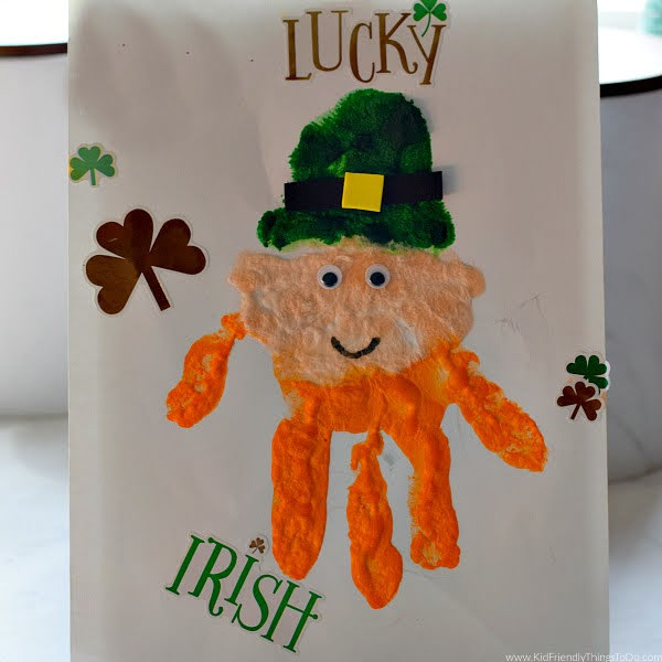 leprechaun hand print craft puffy paint