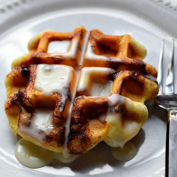 Making Shortcut Cinnabon Cinnamon Roll Waffles with Icing