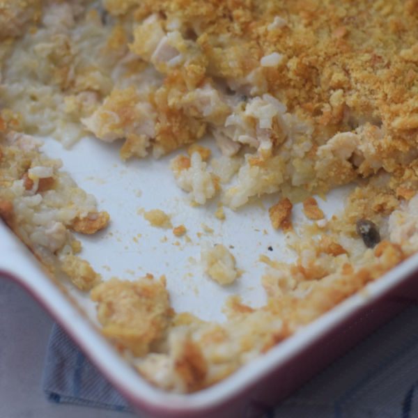 chicken and rice casserole with Ritz crackers