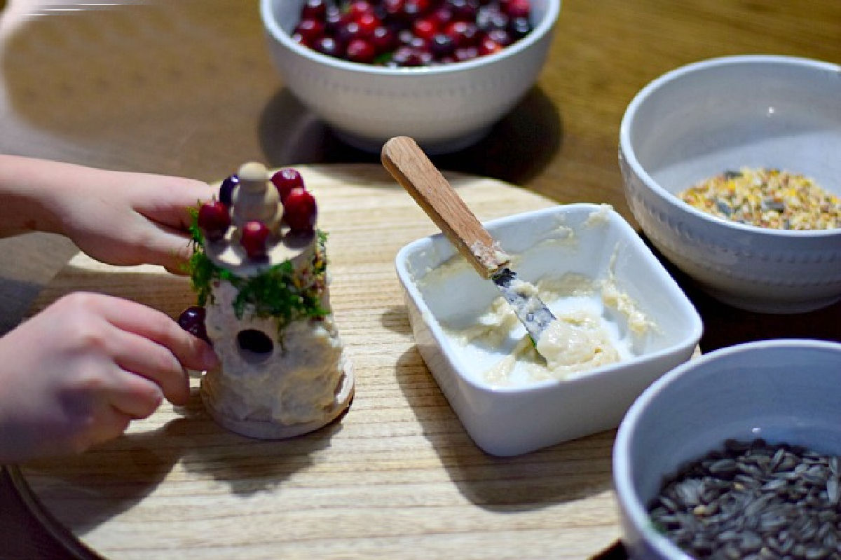 decorating birdhouses with edible glue 